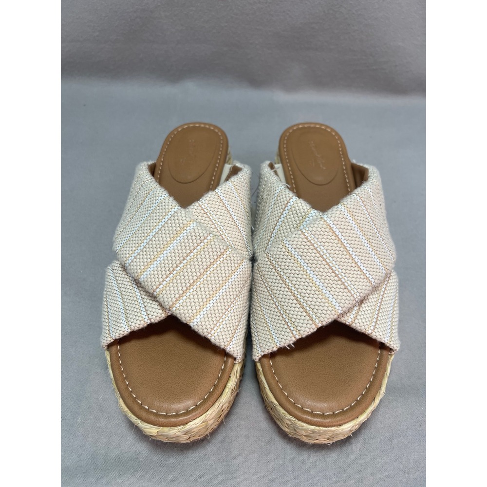 Universal Thread Desi Platform Slip On Sandals Light Beige Striped Espadrille 11